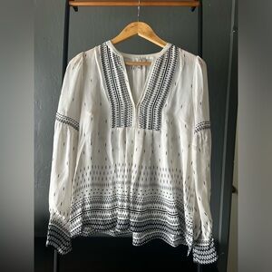 Joie 100% silk white blouse with black pattern